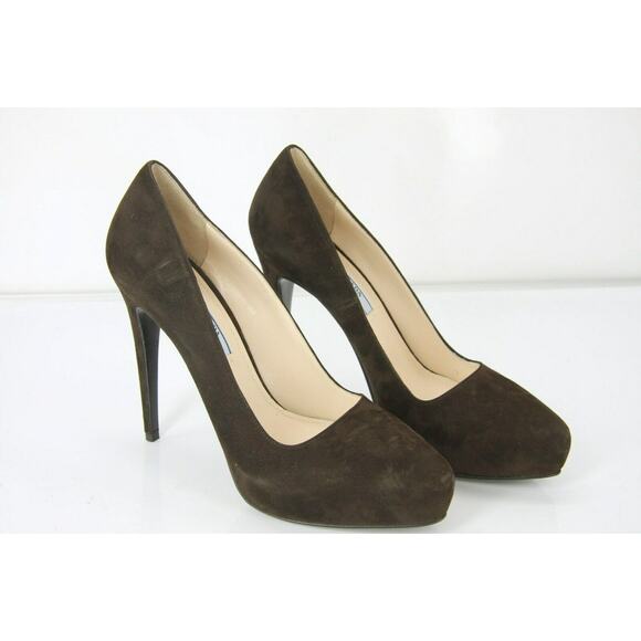 Prada Classic Brown Suede Leather Hidden Platform Heel Pump Pointy Toe NIB - Picture 4 of 10